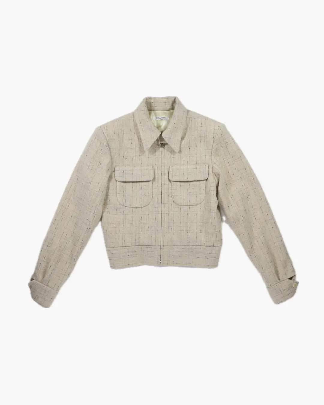 FUMIKA UCHIDA/ SPLASHED PATTERN ZIP-UP BLOUSON / OATMEAL – 601 FUMIKA UCHIDA/ SPLASHED PATTERN ZIP-UP BLOUSON / OATMEAL – 601