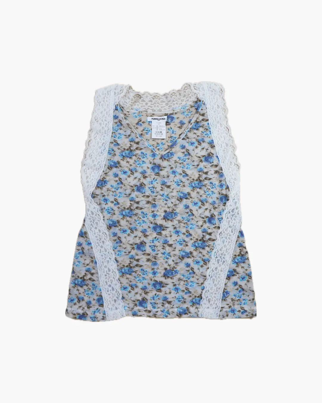 FUMIKA UCHIDA / FLOWER PRINTED SLEEVELESS TOP / CYAN – 601 | 京都 FUMIKA UCHIDA / FLOWER PRINTED SLEEVELESS TOP / CYAN – 601 | 京都