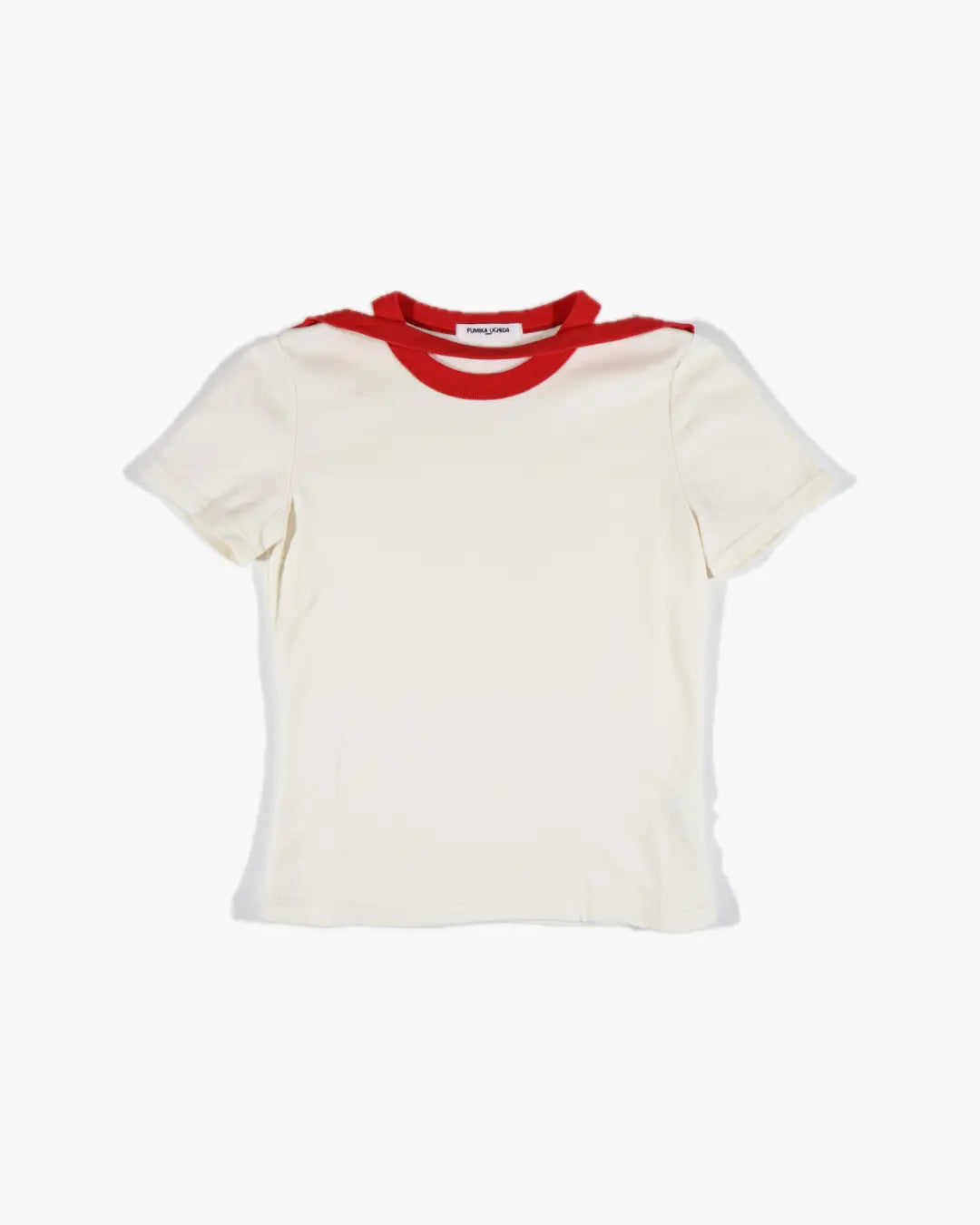 FUMIKA_UCHIDA / TRIMMED DOUBLE NECK TEE / OFFWHITE/RED
