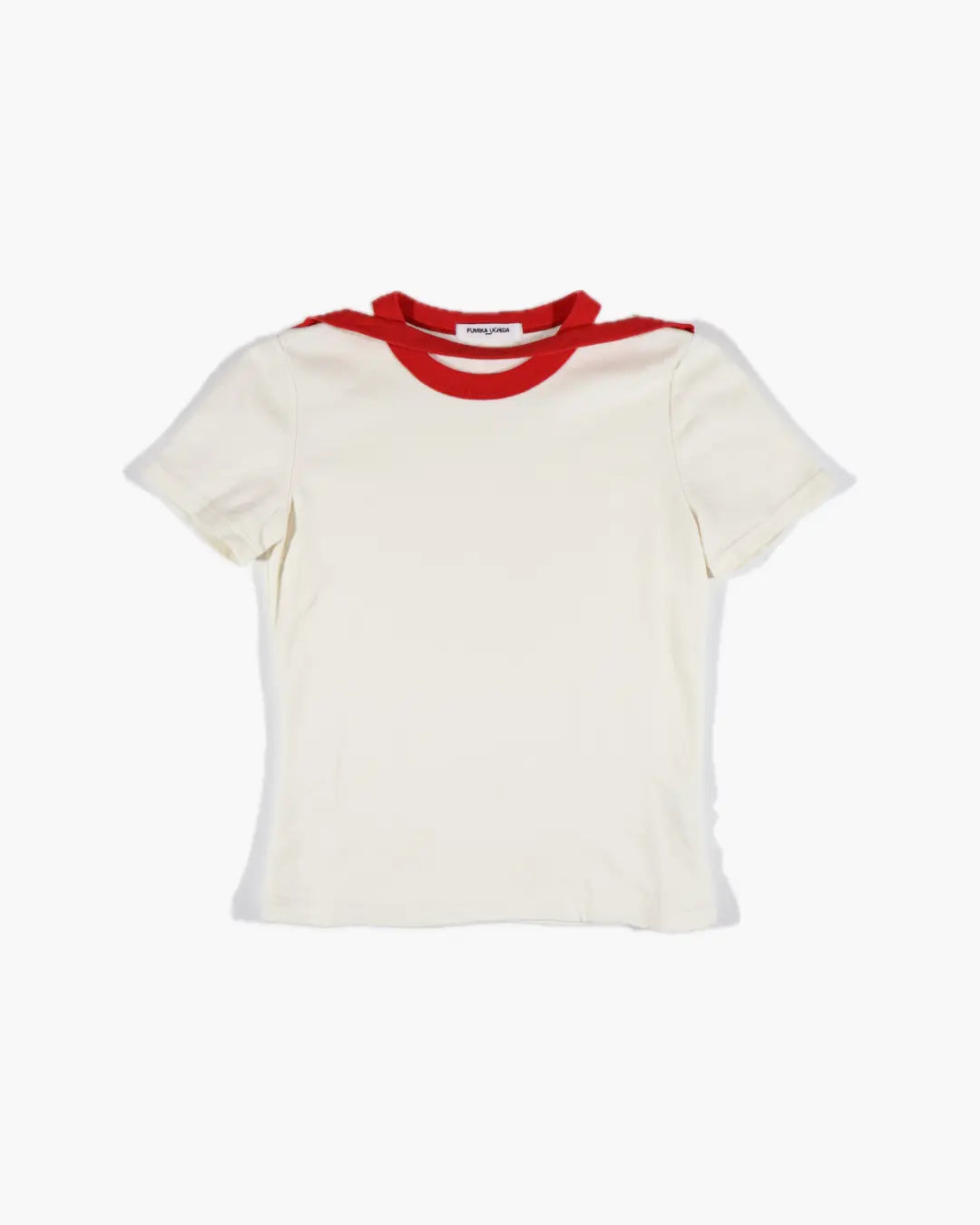 FUMIKA UCHIDA / TRIMMED DOUBLE NECK TEE / OFFWHITE/RED - 601 FUMIKA UCHIDA / TRIMMED DOUBLE NECK TEE / OFFWHITE/RED - 601