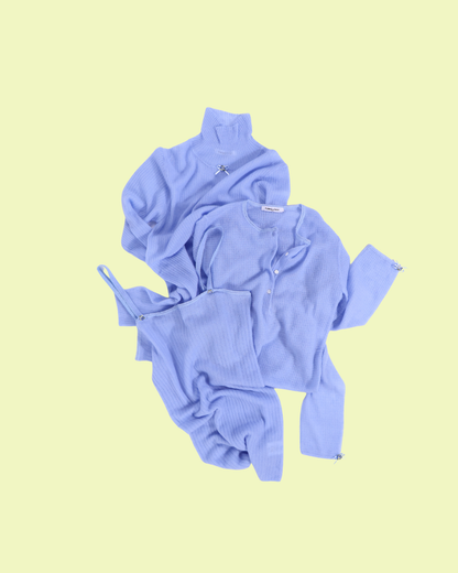 FUMIKA UCHIDA / GAUZE RIBBED TURTLENECK SWEATER / LIGHT BLUE