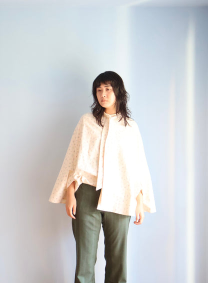 FUMIKA UCHIDA / DOUBLE NAPPED FLANNEL BOW CAPE SHIRT / FLORAL PURPLE