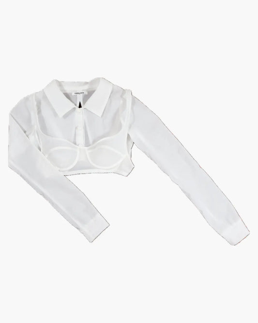 FUMIKA_UCHIDA / STRETCH TAFFETA LAYERD BRA TOP SHIRTS / WHITE - 601 | 京都ウィメンズセレクトショップ