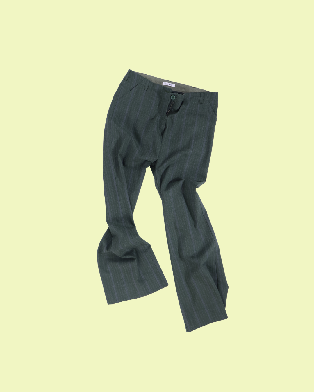 FUMIKA UCHIDA / STRIPED WOOL SUITING LOW-WAIST PANTS / TOP GREEN