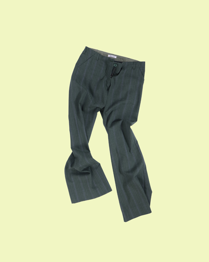 FUMIKA UCHIDA / STRIPED WOOL SUITING LOW-WAIST PANTS / TOP GREEN