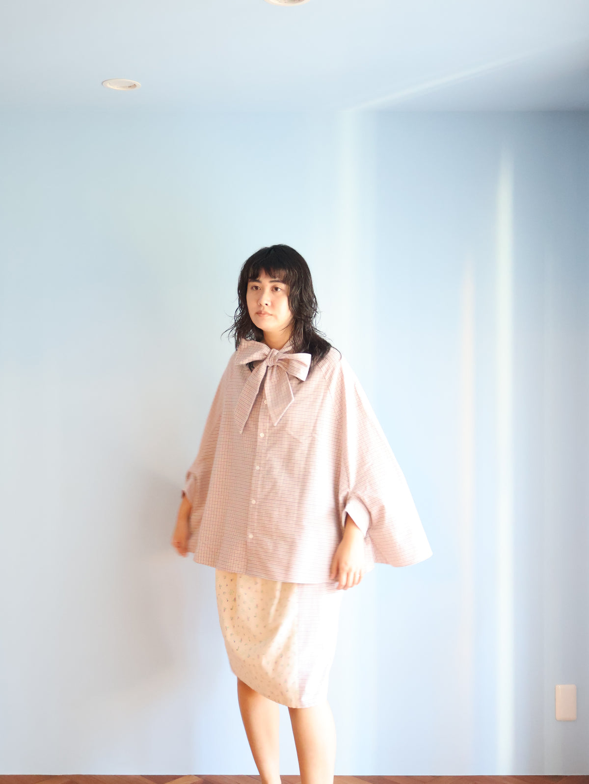 FUMIKA UCHIDA / DOUBLE NAPPED FLANNEL BOW CAPE SHIRT / GRAPH PLAID