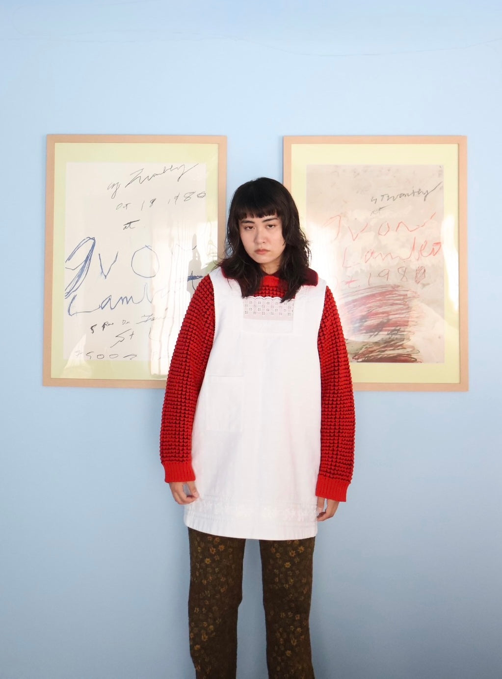 FUMIKA UCHIDA / POPCORN STITCH ROLL COLLAR SWEATER / RED/BURGUNDY