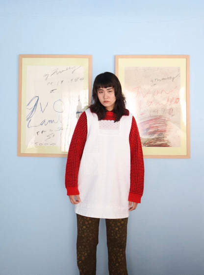 FUMIKA UCHIDA / POPCORN STITCH ROLL COLLAR SWEATER / RED/BURGUNDY