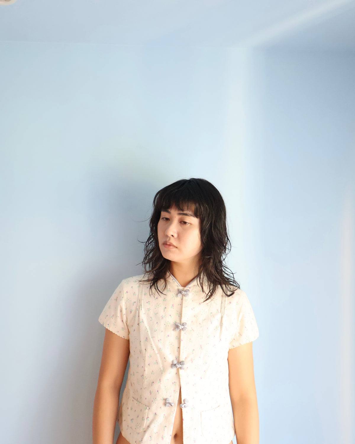 FUMIKA UCHIDA / DOUBLE NAPPED FLANNEL LOUNGE TOP / FLORAL PURPLE
