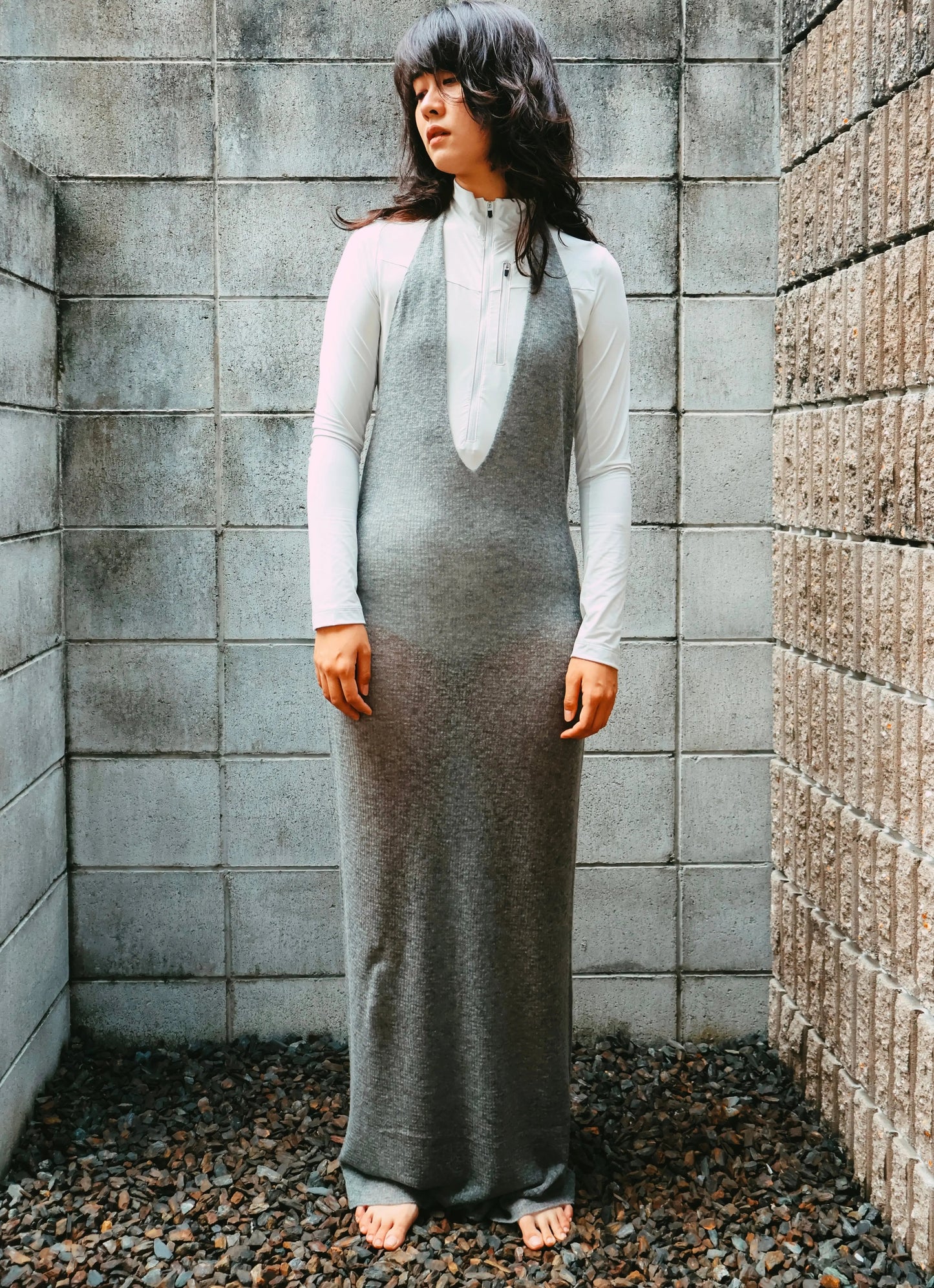 FUMIKA UCHIDA / GAUZE HALTER-NECK LONG DRESS / LIGHT GREY FUMIKA UCHIDA - 601 | 京都ウィメンズセレクトショップ