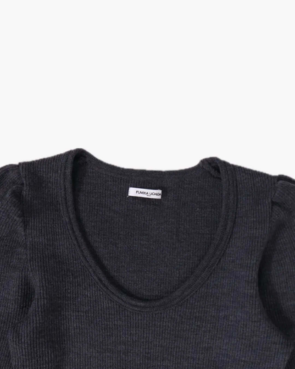 FUMIKA UCHIDA / RIB STITCH U-NECK UNDERWEAR / TOP CHARCOAL - 601 | 京都ウィメンズセレクトショップ