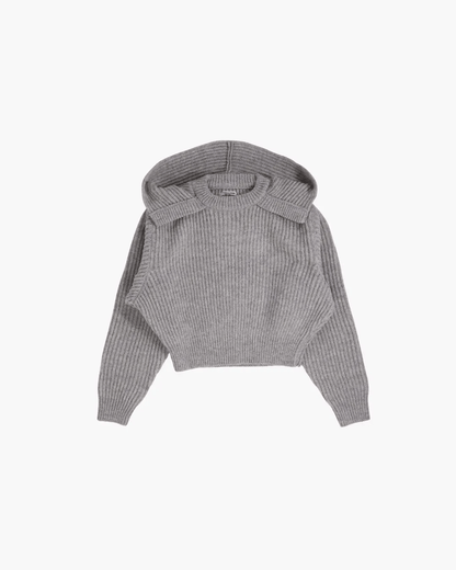 FUMIKA UCHIDA / SHETLAND RIB STITCH HOODED PULLOVER / TOP GREY - 601 | 京都ウィメンズセレクトショップ