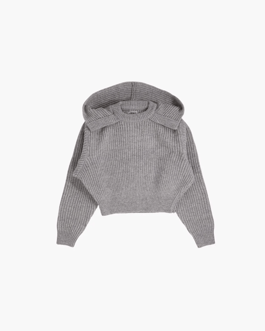 FUMIKA UCHIDA / SHETLAND RIB STITCH HOODED PULLOVER / TOP GREY - 601 | 京都ウィメンズセレクトショップ