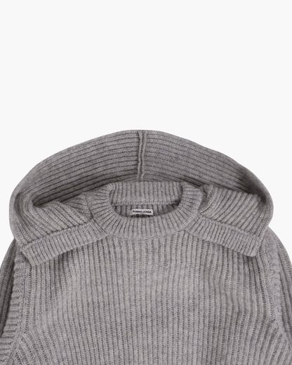 FUMIKA UCHIDA / SHETLAND RIB STITCH HOODED PULLOVER / TOP GREY - 601 | 京都ウィメンズセレクトショップ