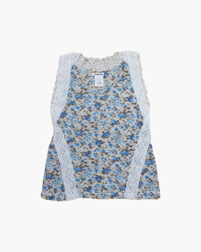 FUMIKA UCHIDA / FLOWER PRINTED SLEEVELESS TOP / CYAN – 601 | 京都 FUMIKA UCHIDA / FLOWER PRINTED SLEEVELESS TOP / CYAN – 601 | 京都
