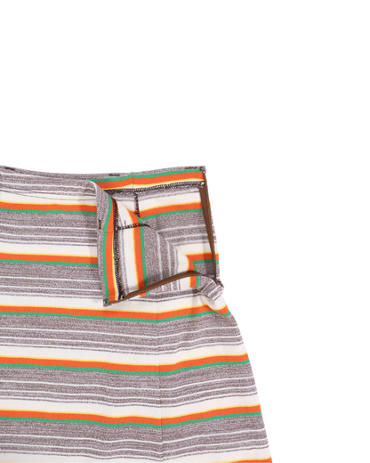 FUMIKA UCHIDA / GRANDRELLE MULTI STRIPE BELTED SKIRT / BROWN