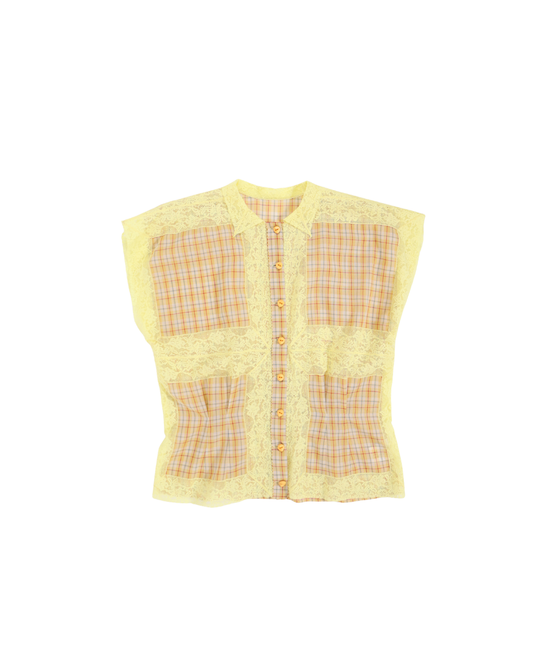 FUMIKA UCHIDA / PLAID VOILE SLEEVELESS SHIRT / YELLOW