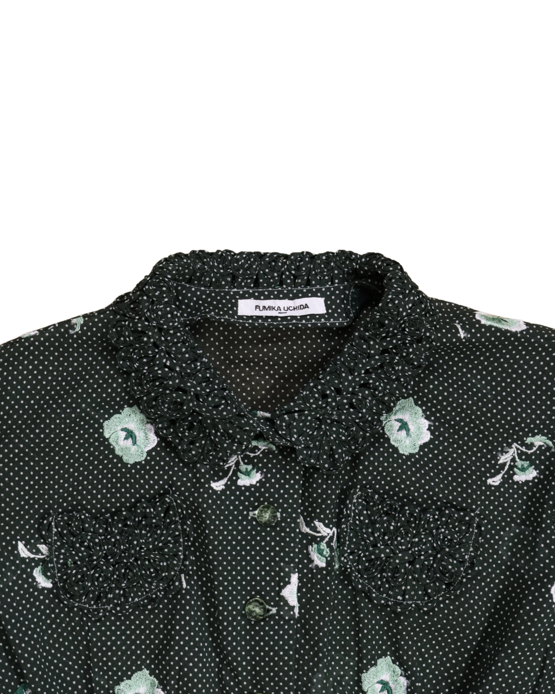 FUMIKA UCHIDA / ALLOVER EMB.SHORT SLEEVE SHIRT / BOTTLE GREEN
