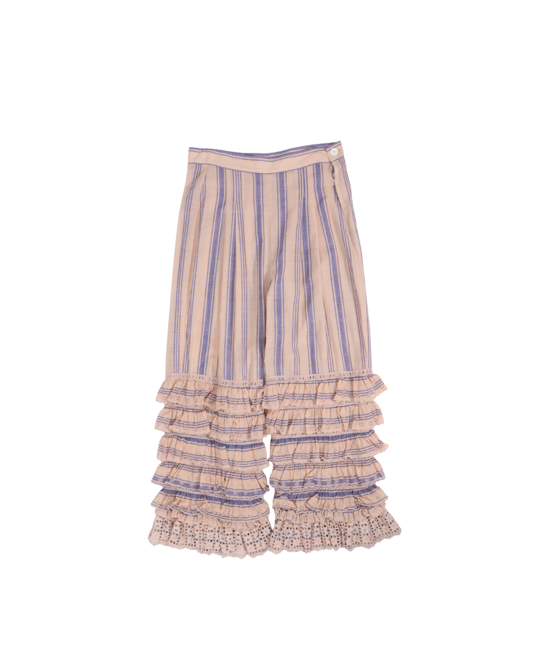FUMIKA UCHIDA / STRIPED KHADI TIERED PANTS / PINKBEIGE