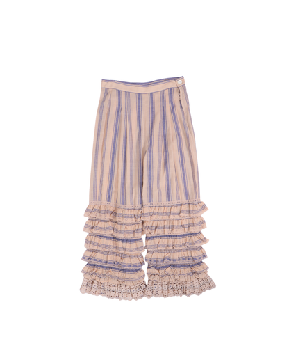FUMIKA UCHIDA / STRIPED KHADI TIERED PANTS / PINKBEIGE