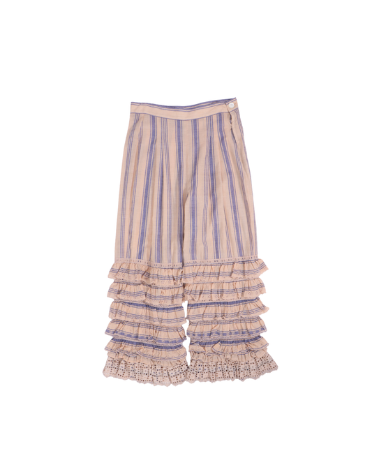 FUMIKA UCHIDA / STRIPED KHADI TIERED PANTS / PINKBEIGE