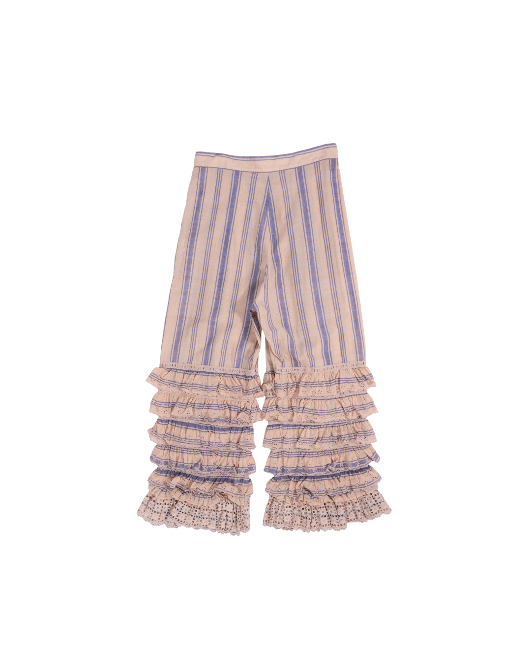 FUMIKA UCHIDA / STRIPED KHADI TIERED PANTS / PINKBEIGE