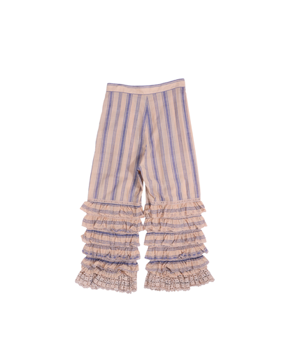 FUMIKA UCHIDA / STRIPED KHADI TIERED PANTS / PINKBEIGE