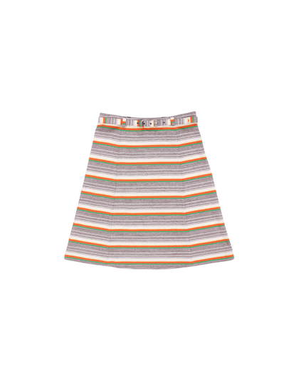 FUMIKA UCHIDA / GRANDRELLE MULTI STRIPE BELTED SKIRT / BROWN