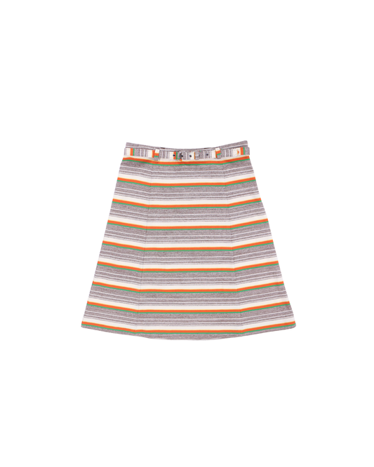 FUMIKA UCHIDA / GRANDRELLE MULTI STRIPE BELTED SKIRT / BROWN