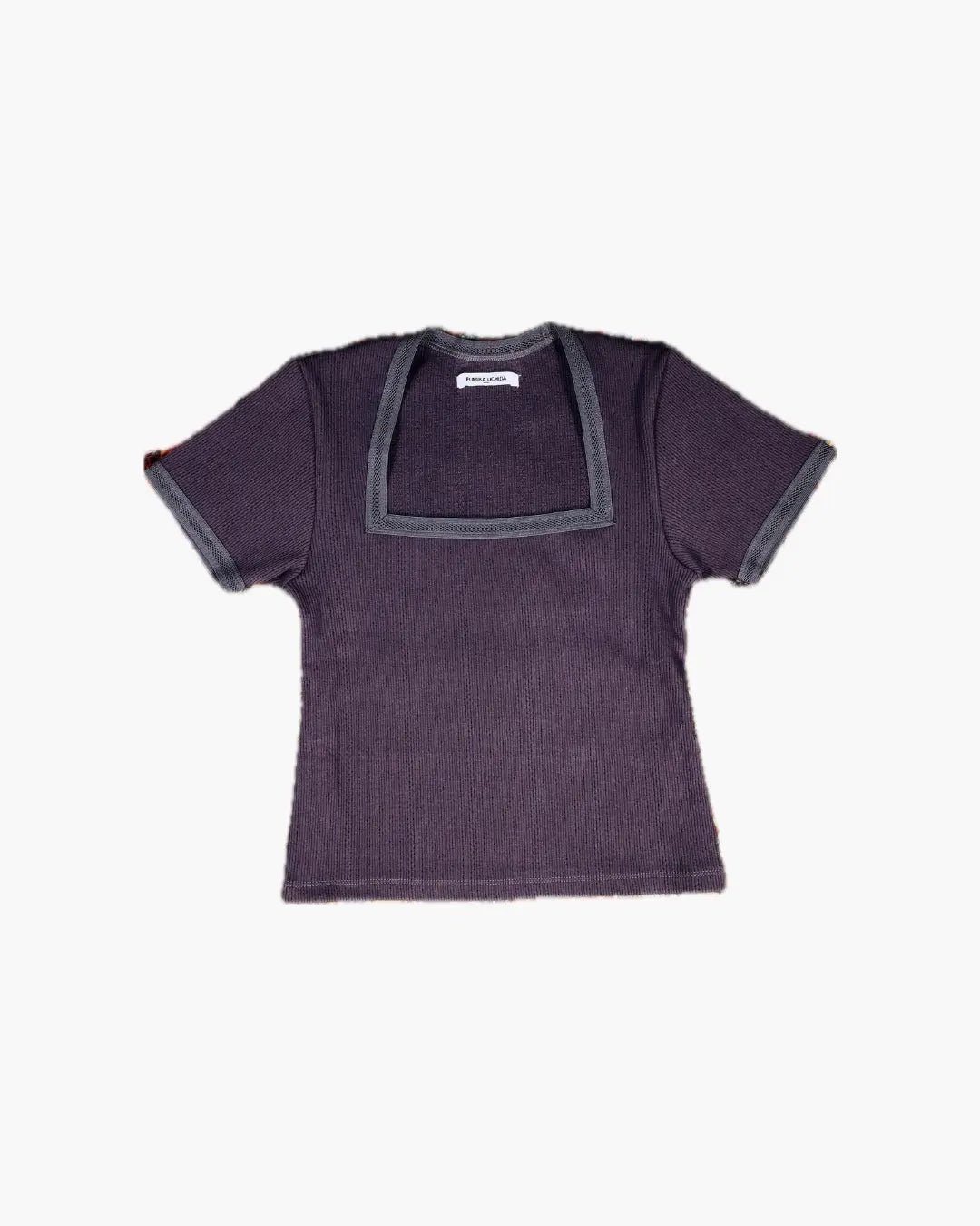 FUMIKA_UCHIDA / EYELET RIB STITCH SQUARE-NECK T-SHIRT / CHARCOAL FUMIKA_UCHIDA 601 | オンラインストア
