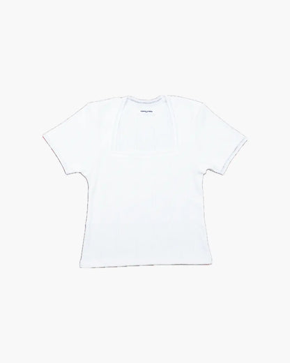 FUMIKA UCHIDA / EYELET RIB STITCH SQUARE-NECK T-SHIRT / OFFWHITE FUMIKA UCHIDA / EYELET RIB STITCH SQUARE-NECK T-SHIRT / OFFWHITE