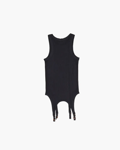 FUMIKA_UCHIDA / NEEDLE DRAWING GARTER TANKTOP / BLACK - 601 | 京都ウィメンズセレクトショップ