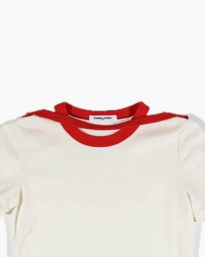 トップス FUMIKA UCHIDA TRIMMED DOUBLE-NECK TEE FUMIKA UCHIDA / TRIMMED DOUBLE NECK TEE / OFFWHITE/RED - 601