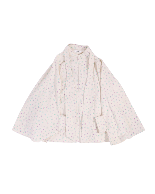 FUMIKA UCHIDA / DOUBLE NAPPED FLANNEL BOW CAPE SHIRT / FLORAL PURPLE