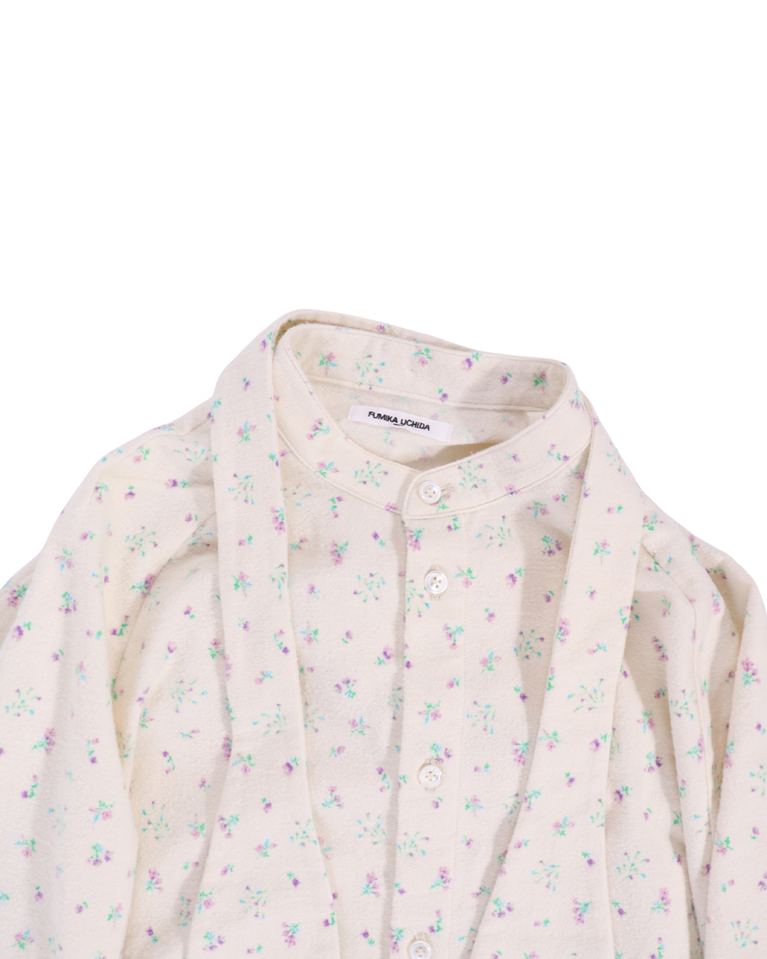 FUMIKA UCHIDA / DOUBLE NAPPED FLANNEL BOW CAPE SHIRT / FLORAL PURPLE