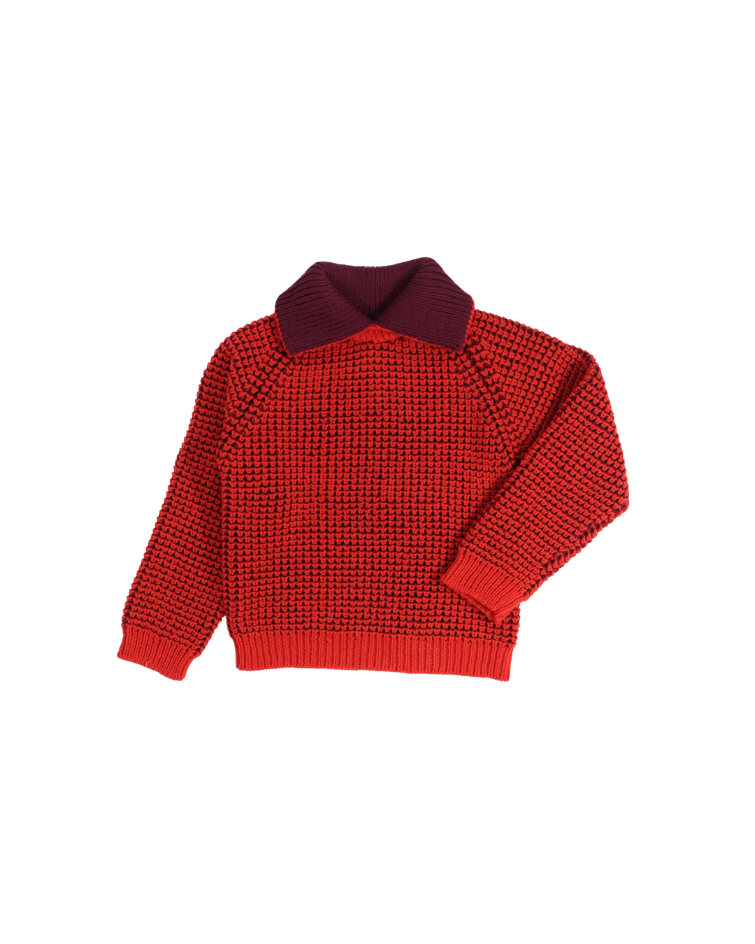 FUMIKA UCHIDA / POPCORN STITCH ROLL COLLAR SWEATER / RED/BURGUNDY
