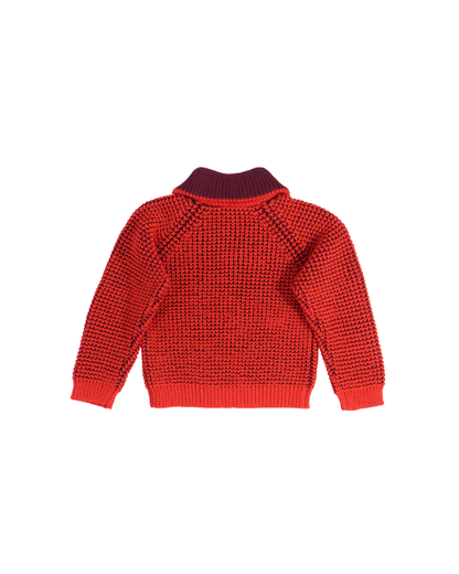 FUMIKA UCHIDA / POPCORN STITCH ROLL COLLAR SWEATER / RED/BURGUNDY