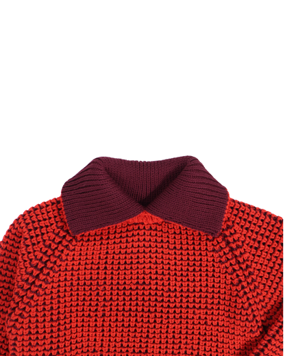 FUMIKA UCHIDA / POPCORN STITCH ROLL COLLAR SWEATER / RED/BURGUNDY