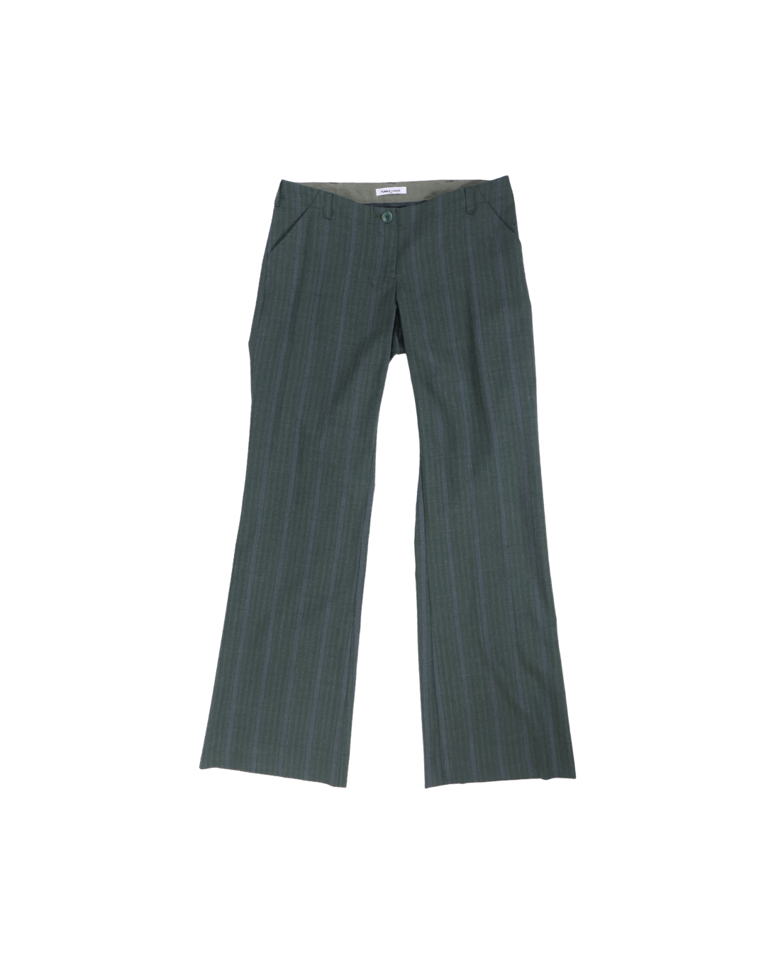 FUMIKA UCHIDA / STRIPED WOOL SUITING LOW-WAIST PANTS / TOP GREEN