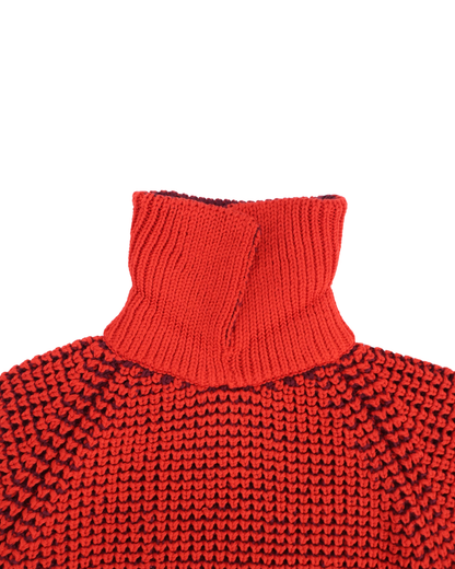 FUMIKA UCHIDA / POPCORN STITCH ROLL COLLAR SWEATER / RED/BURGUNDY