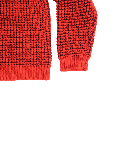 FUMIKA UCHIDA / POPCORN STITCH ROLL COLLAR SWEATER / RED/BURGUNDY