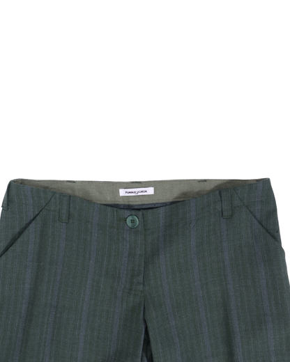 FUMIKA UCHIDA / STRIPED WOOL SUITING LOW-WAIST PANTS / TOP GREEN