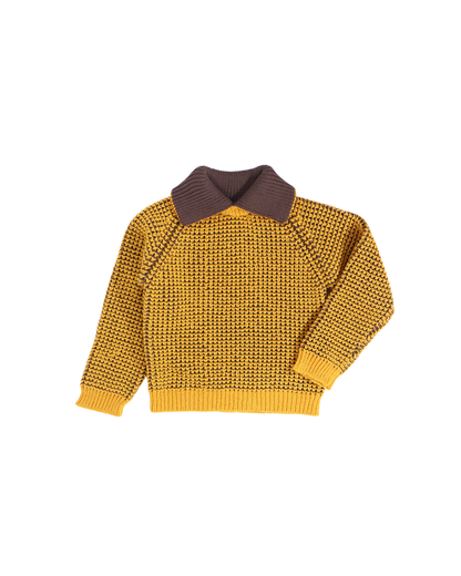 FUMIKA UCHIDA / POPCORN STITCH ROLL COLLAR SWEATER / MUSTARD/BROWN