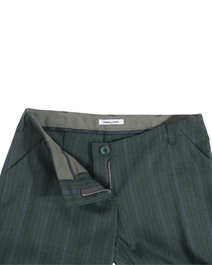 FUMIKA UCHIDA / STRIPED WOOL SUITING LOW-WAIST PANTS / TOP GREEN