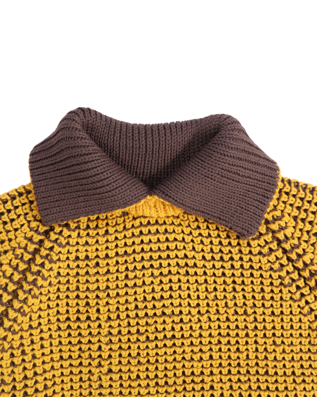 FUMIKA UCHIDA / POPCORN STITCH ROLL COLLAR SWEATER / MUSTARD/BROWN