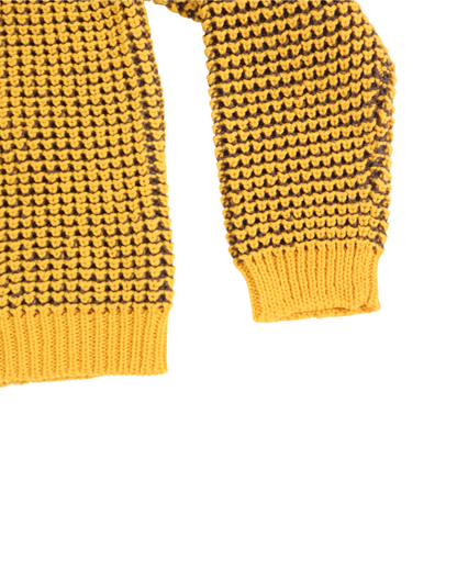 FUMIKA UCHIDA / POPCORN STITCH ROLL COLLAR SWEATER / MUSTARD/BROWN