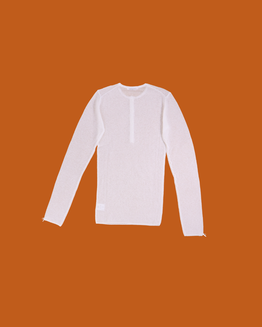 FUMIKA UCHIDA / GAUZE WAFFLE HENLEYNECK SWEATER / OFF WHITE