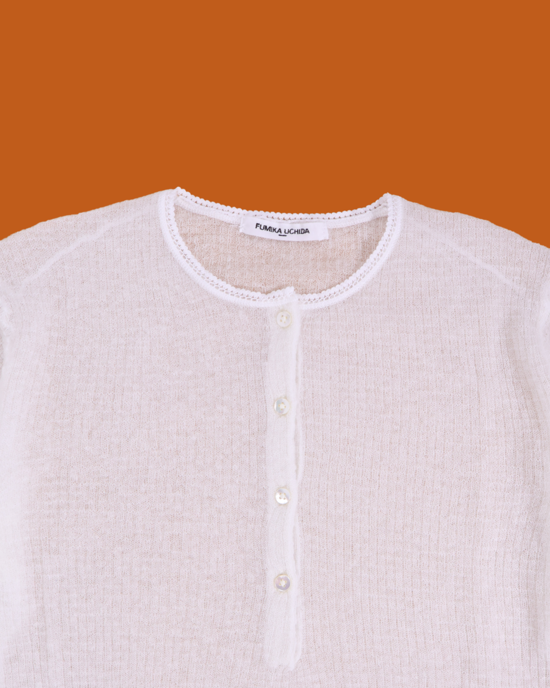 FUMIKA UCHIDA / GAUZE WAFFLE HENLEYNECK SWEATER / OFF WHITE