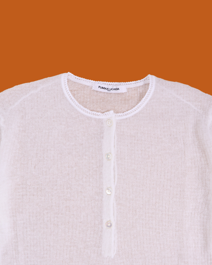 FUMIKA UCHIDA / GAUZE WAFFLE HENLEYNECK SWEATER / OFF WHITE