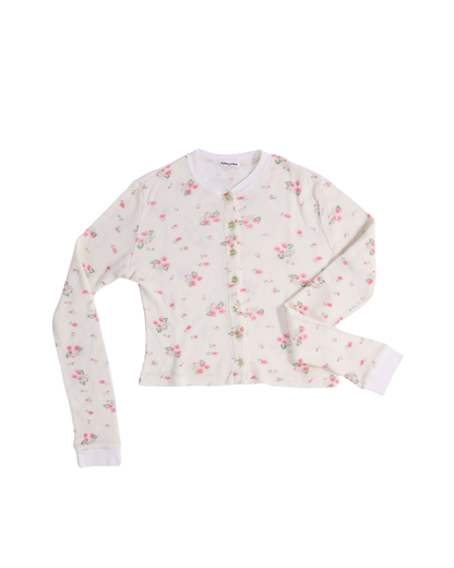 FUMIKA UCHIDA / FLORAL PRINT WAFFLE CARDIGAN / IVORY